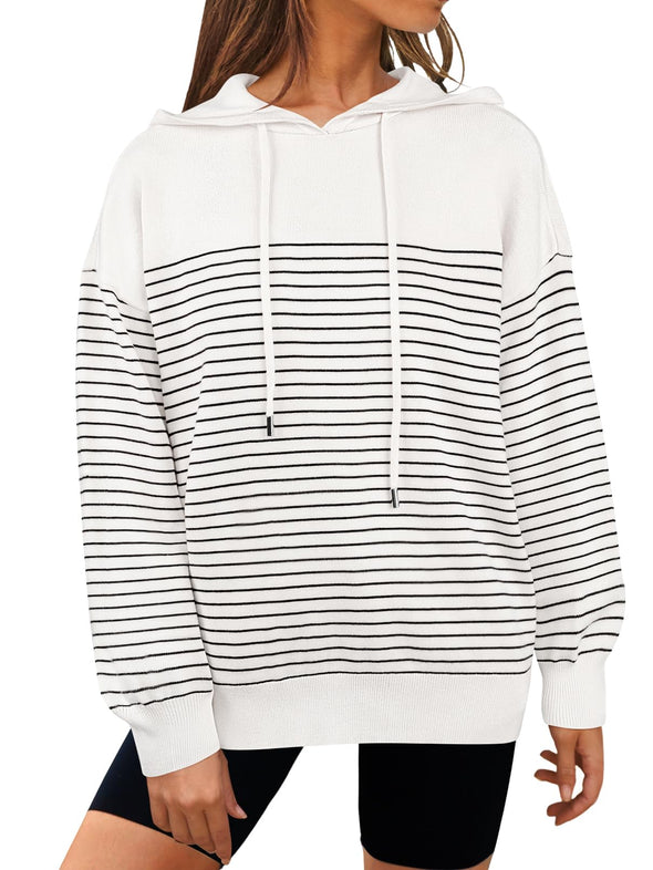 MEROKEETY Striped Sweater Hoodies Loose Pullover Sweatshirts