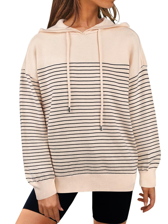 MEROKEETY Striped Sweater Hoodies Loose Pullover Sweatshirts