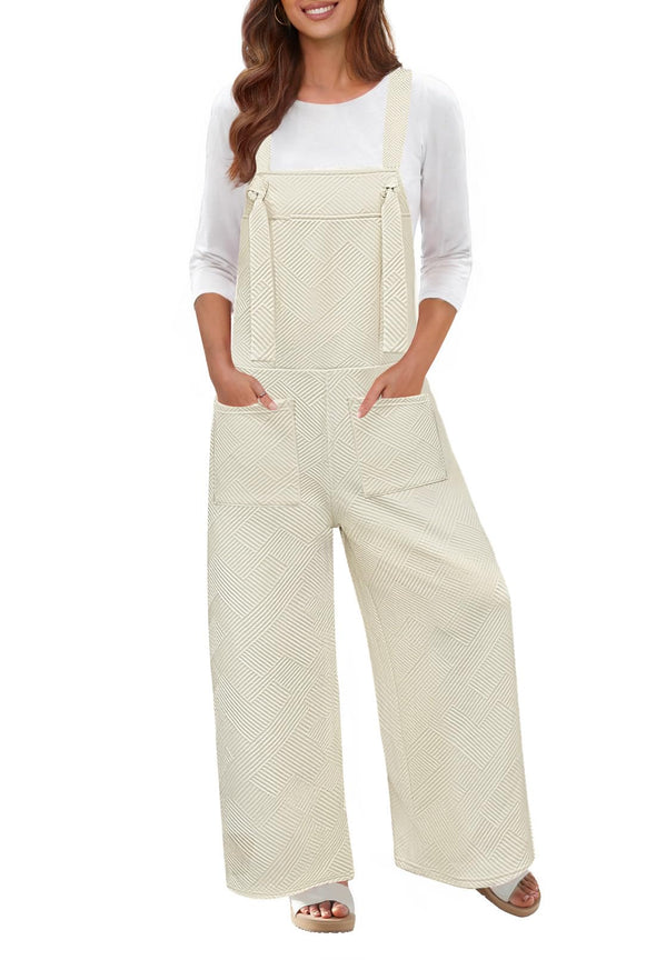 MEROKEETY Sleeveless Jumpsuits Tie Strap Textured Wide Leg Overalls