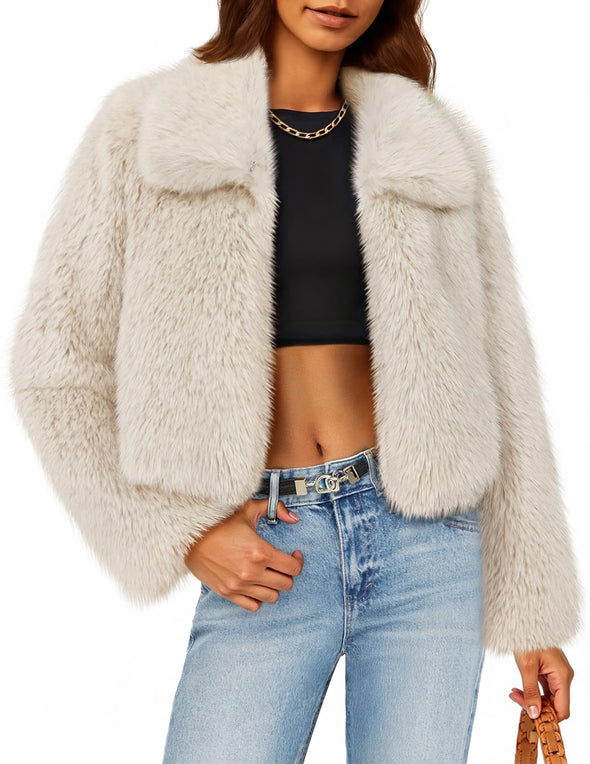 MEROKEETY Winter Coats Furry Faux Fur Jackets Warm Outerwear
