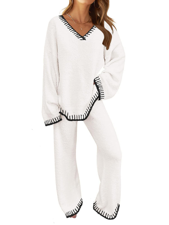 MEROKEETY Fuzzy Fleece Long Sleeve Tops and Pants Pajamas Sets