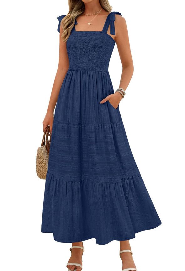 MEROKEETY Boho Vacation Casual Smocked A Line Sundres