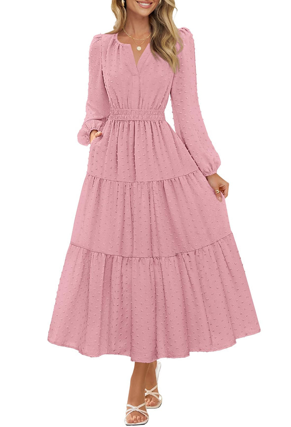MEROKEETY Ruffle Tiered Boho Swiss Dots Wedding Guest Dresses