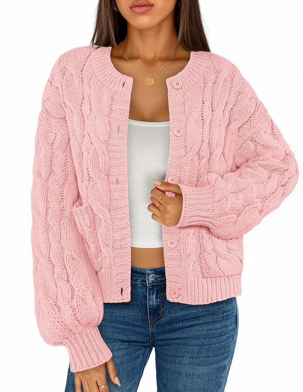 MEROKEETY Cable Knit Chunky Winter Trendy Button Up Coat