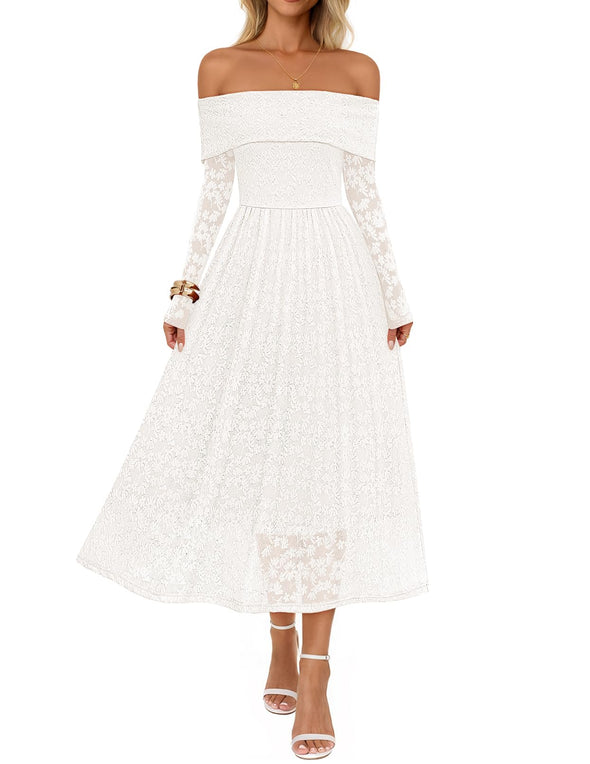 MEROKEETY Floral Off Shoulder Wedding Formal Long Flowy Dresses