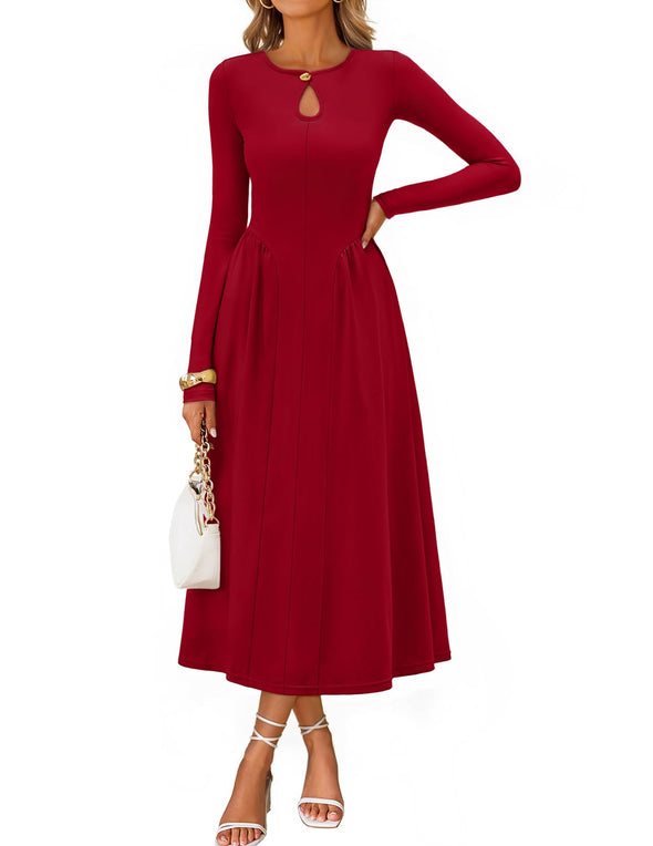 MEROKEETY Flowy A Line Elegant Cutout Wedding Guest Maxi Dress