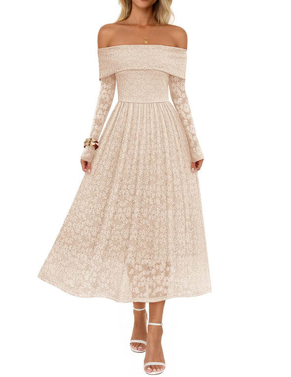 MEROKEETY Floral Off Shoulder Wedding Formal Long Flowy Dresses