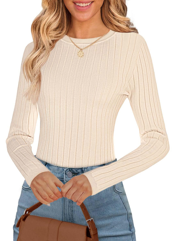 MEROKEETY Crew Neck Ribbed Slim Fitted Casual Knit Sweater