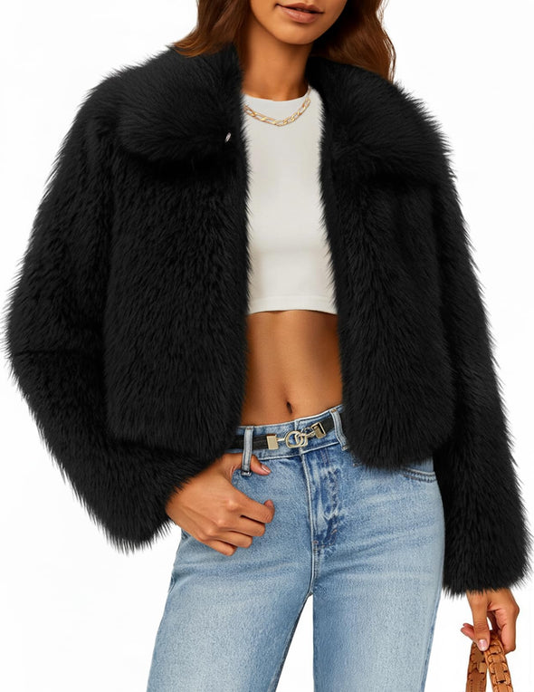 MEROKEETY Winter Coats Furry Faux Fur Jackets Warm Outerwear