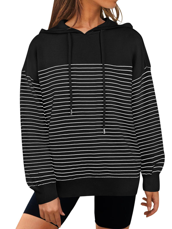 MEROKEETY Striped Sweater Hoodies Loose Pullover Sweatshirts