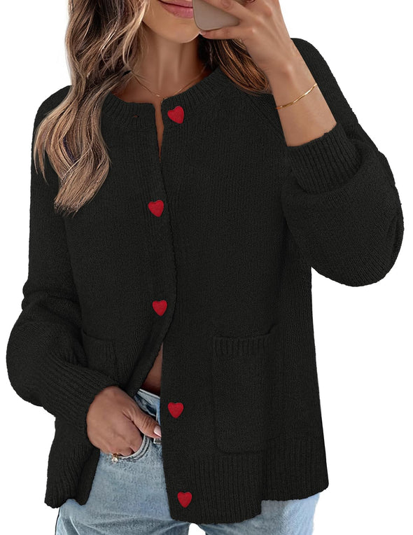MEROKEETY Button Up Crewneck Knit Open Front Winter Coats