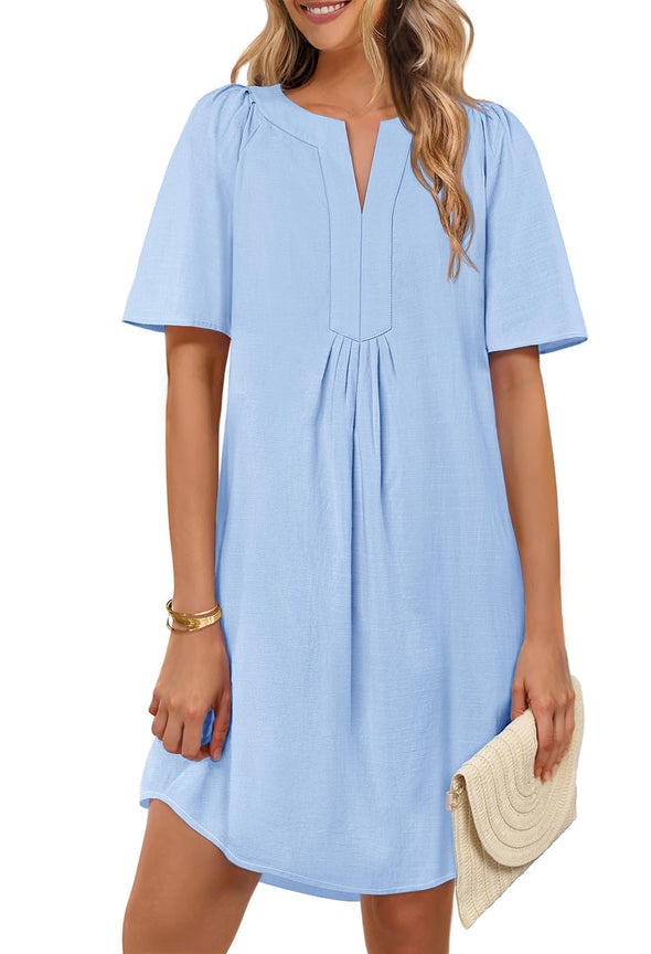 MEROKEETY Beach Vacation Short Sleeve V Neck Dress