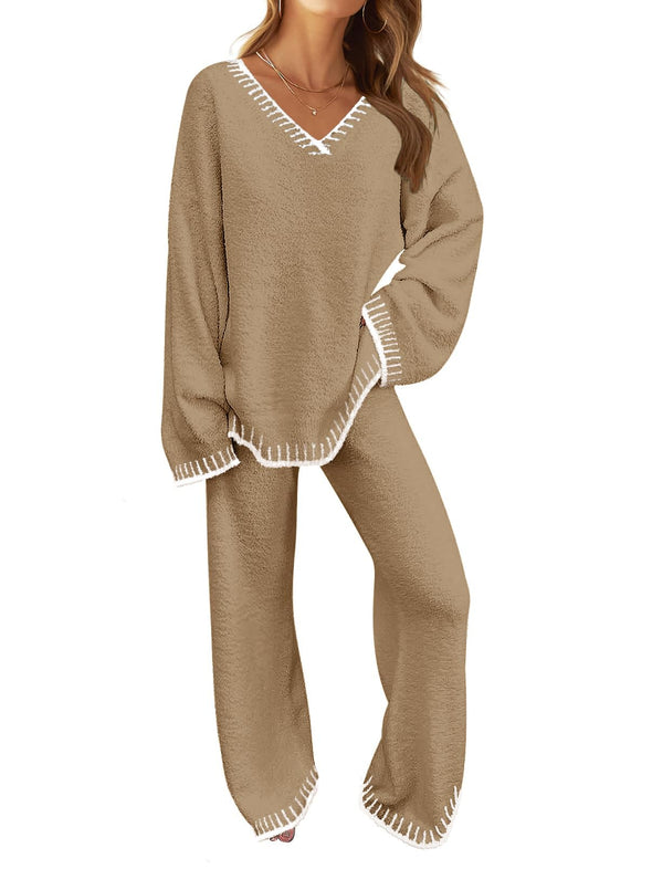 MEROKEETY Fuzzy Fleece Long Sleeve Tops and Pants Pajamas Sets