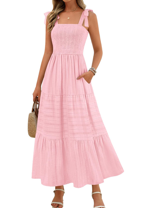 MEROKEETY Boho Vacation Casual Smocked A Line Sundres