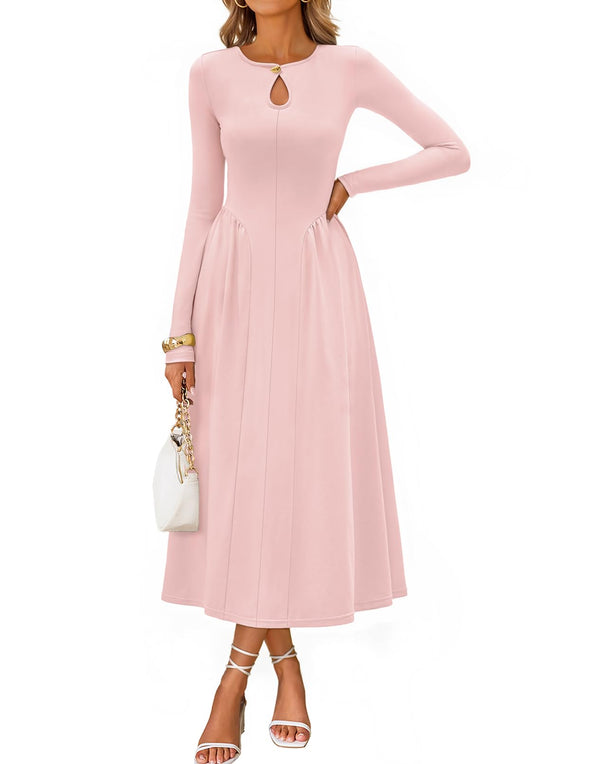 MEROKEETY Flowy A Line Elegant Cutout Wedding Guest Maxi Dress