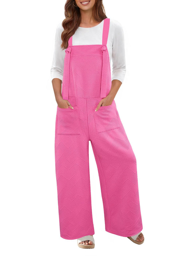 MEROKEETY Sleeveless Jumpsuits Tie Strap Textured Wide Leg Overalls