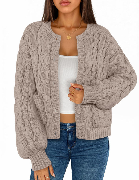 MEROKEETY Cable Knit Chunky Winter Trendy Button Up Coat