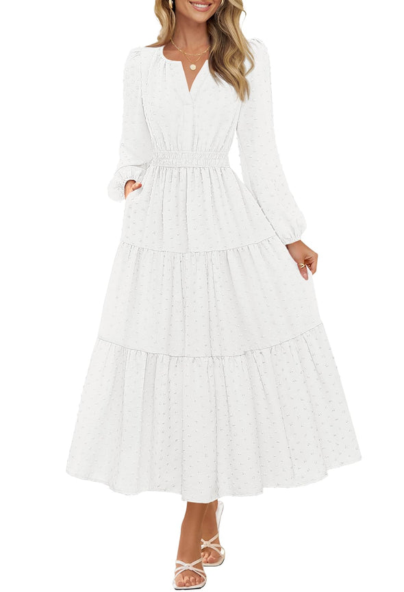 MEROKEETY Ruffle Tiered Boho Swiss Dots Wedding Guest Dresses