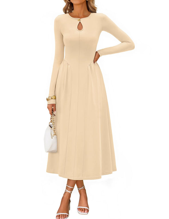 MEROKEETY Flowy A Line Elegant Cutout Wedding Guest Maxi Dress