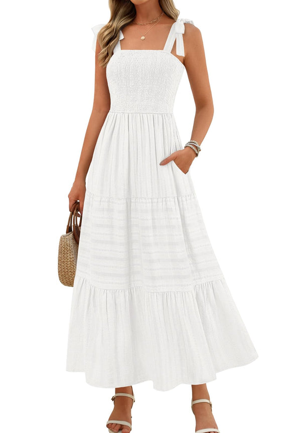 MEROKEETY Boho Vacation Casual Smocked A Line Sundres