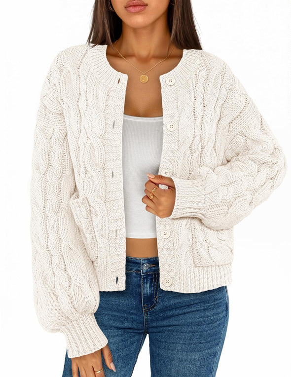 MEROKEETY Cable Knit Chunky Winter Trendy Button Up Coat