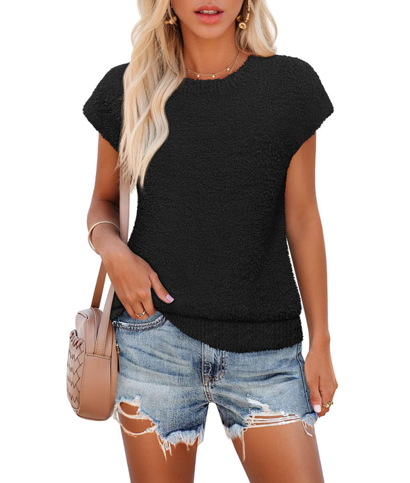 MEROKEETY Fuzzy Fleece Sweater Vest Crew Neck Pullover