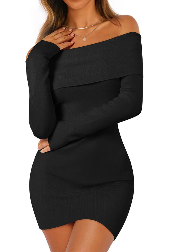 MEROKEETY Sexy Off Shoulder Sweater Dress Bodycon Club Night Out
