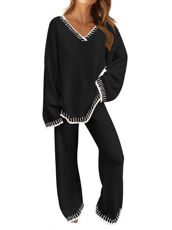 MEROKEETY Fuzzy Fleece Long Sleeve Tops and Pants Pajamas Sets