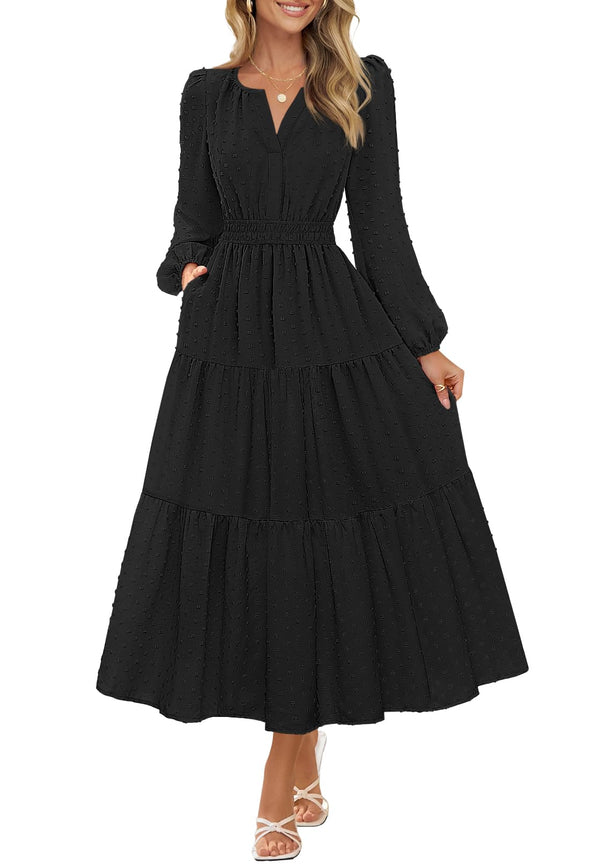 MEROKEETY Ruffle Tiered Boho Swiss Dots Wedding Guest Dresses