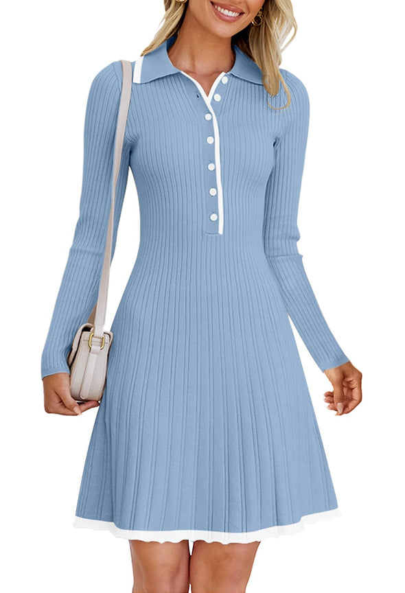 MEROKEETY Women's Long Sleeve V Neck Sweater Dress