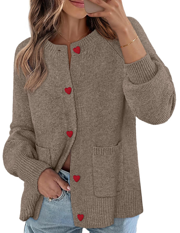 MEROKEETY Button Up Crewneck Knit Open Front Winter Coats