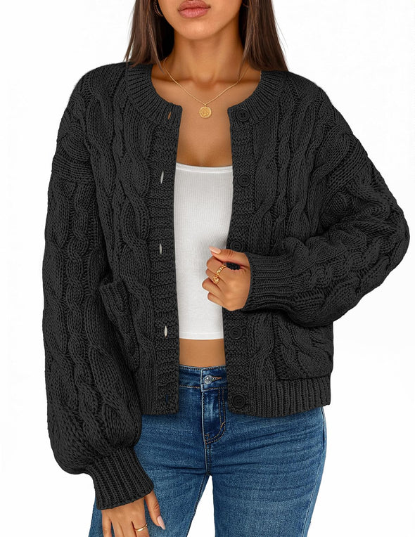 MEROKEETY Cable Knit Chunky Winter Trendy Button Up Coat
