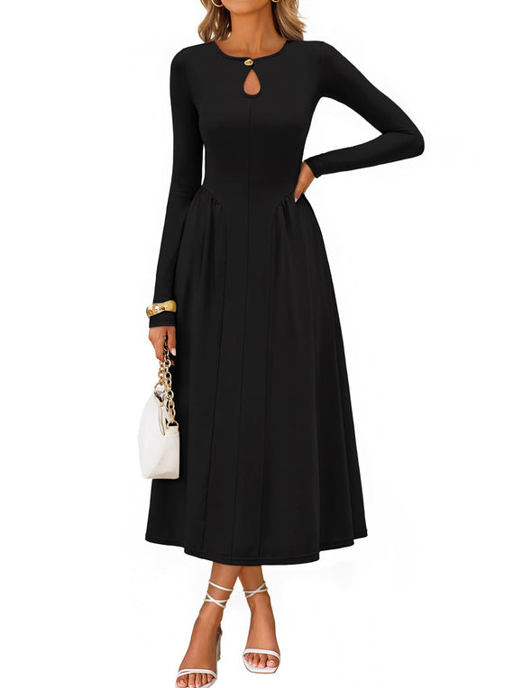 MEROKEETY Flowy A Line Elegant Cutout Wedding Guest Maxi Dress