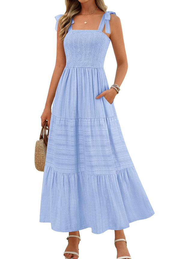 MEROKEETY Boho Vacation Casual Smocked A Line Sundres