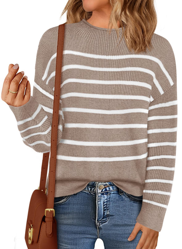 MEROKEETY Striped Pullover Sweaters Turtleneck Casual Knit Tops