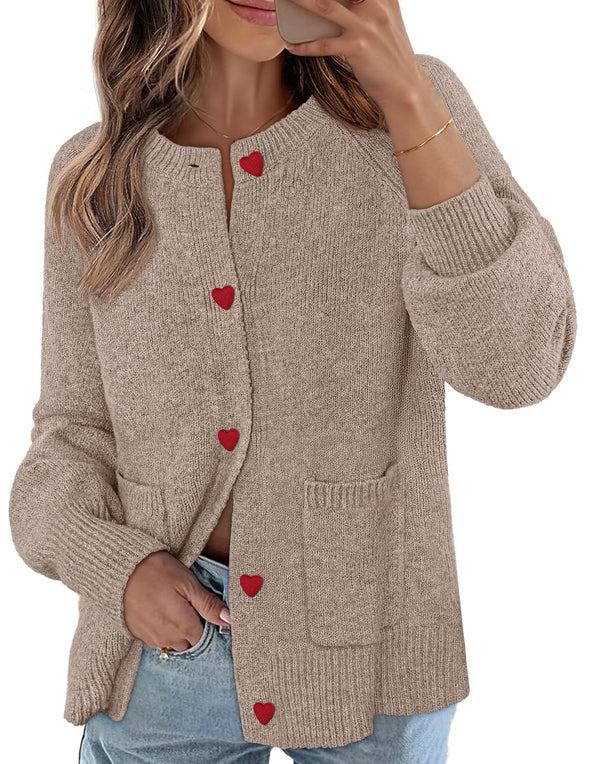 MEROKEETY Button Up Crewneck Knit Open Front Winter Coats