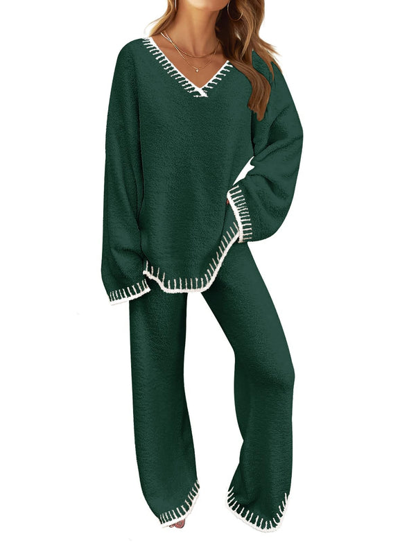 MEROKEETY Fuzzy Fleece Long Sleeve Tops and Pants Pajamas Sets