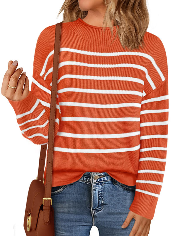 MEROKEETY Striped Pullover Sweaters Turtleneck Casual Knit Tops