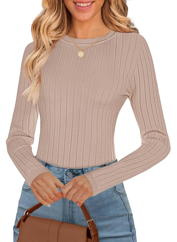 MEROKEETY Crew Neck Ribbed Slim Fitted Casual Knit Sweater