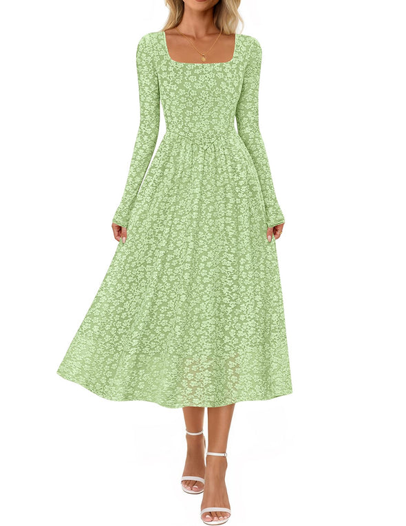 MEROKEETY Floral Square Neck Flowy A Line Wedding Ruched Dress
