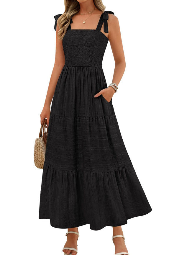 MEROKEETY Boho Vacation Casual Smocked A Line Sundres