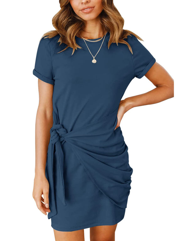 MEROKEETY Short Sleeve Ruched Bodycon T-Shirt Dress