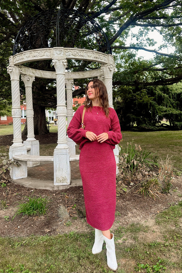 MEROKEETY Fall Fuzzy Boat Neck Pullover Top Maxi Skirt