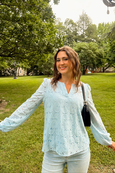 MEROKEETY Eyelet Long Sleeve Tops Dressy Casual V Neck Shirts