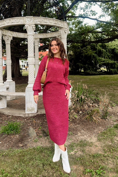 MEROKEETY Fall Fuzzy Boat Neck Pullover Top Maxi Skirt