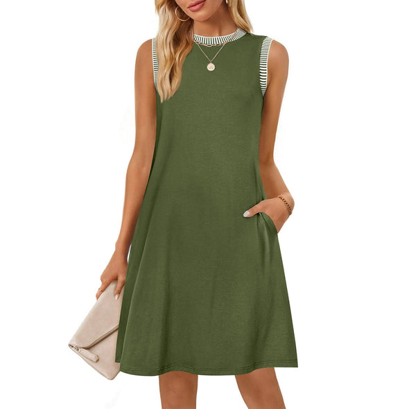 MEROKEETY Sleeveless Tank Crewneck Loose Coverup Mini Dresses