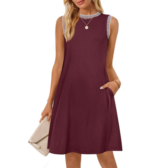 MEROKEETY Sleeveless Tank Crewneck Loose Coverup Mini Dresses