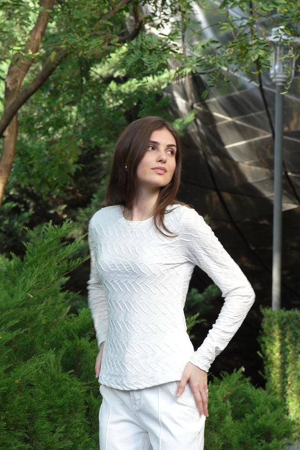 MEROKEETY Shirts Blouses Casual Crewneck Textured Fitted Trendy Tops