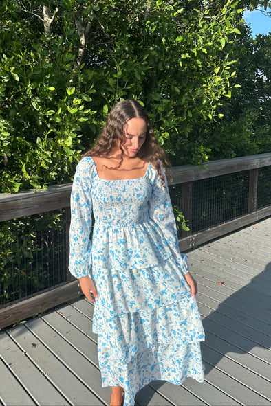 MEROKEETY Ruffle Tiered Flowy Layered Square Neck Smocked Dresses