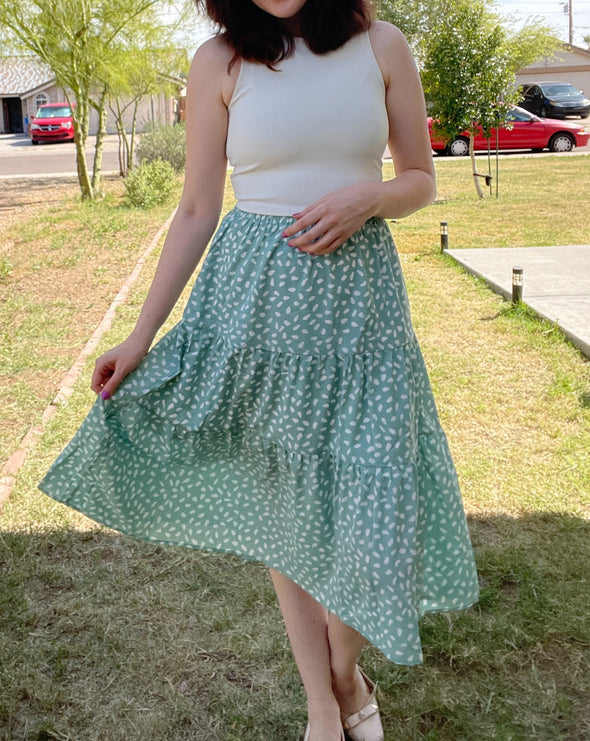 MEROKEETY Boho Print Pleated A-Line Midi Skirt